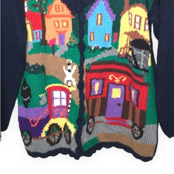 Vintage Karen Scott Hand Knits Village Train Cardigan - Picture 8 of 10